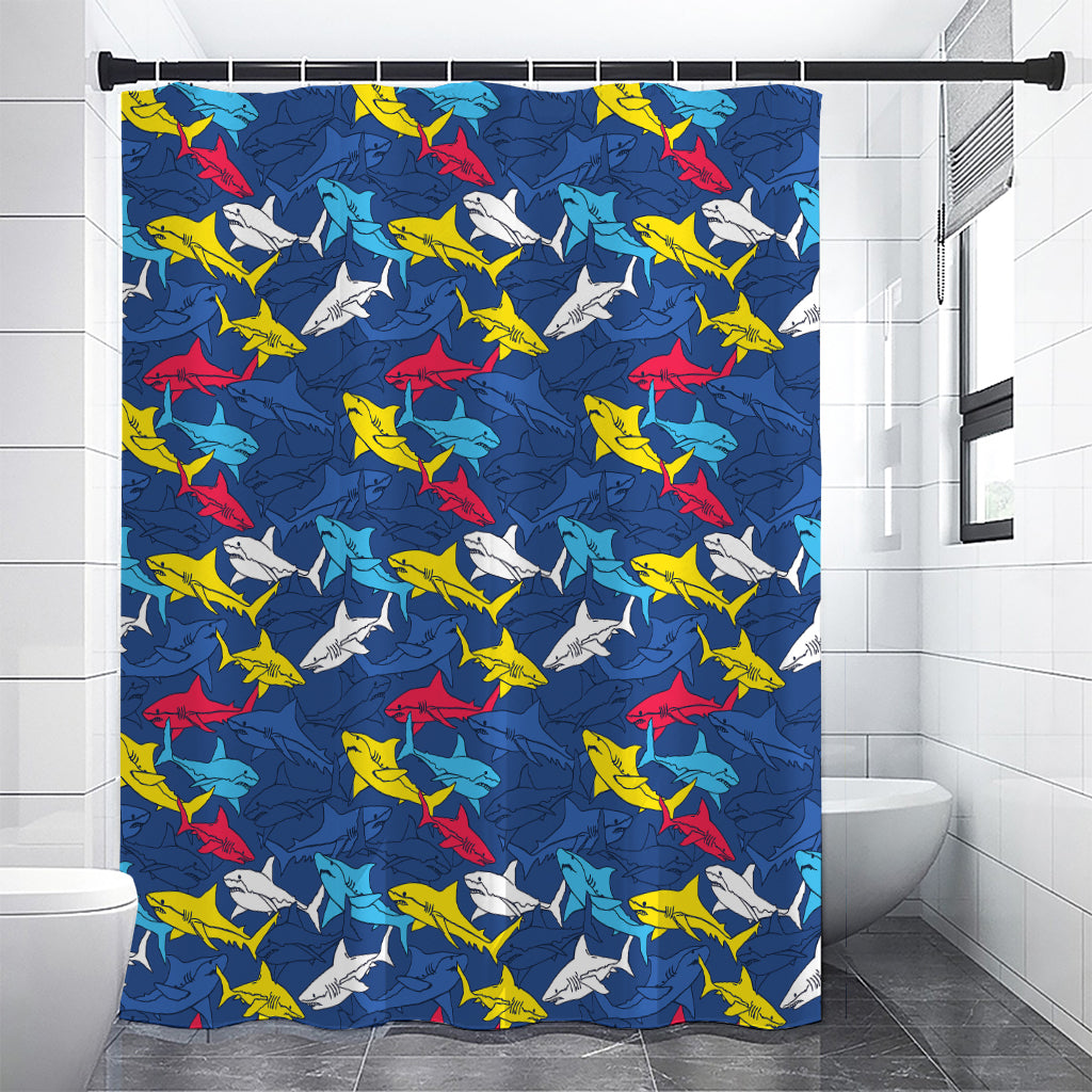 Doodle Shark Pattern Print Premium Shower Curtain