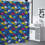 Doodle Shark Pattern Print Premium Shower Curtain