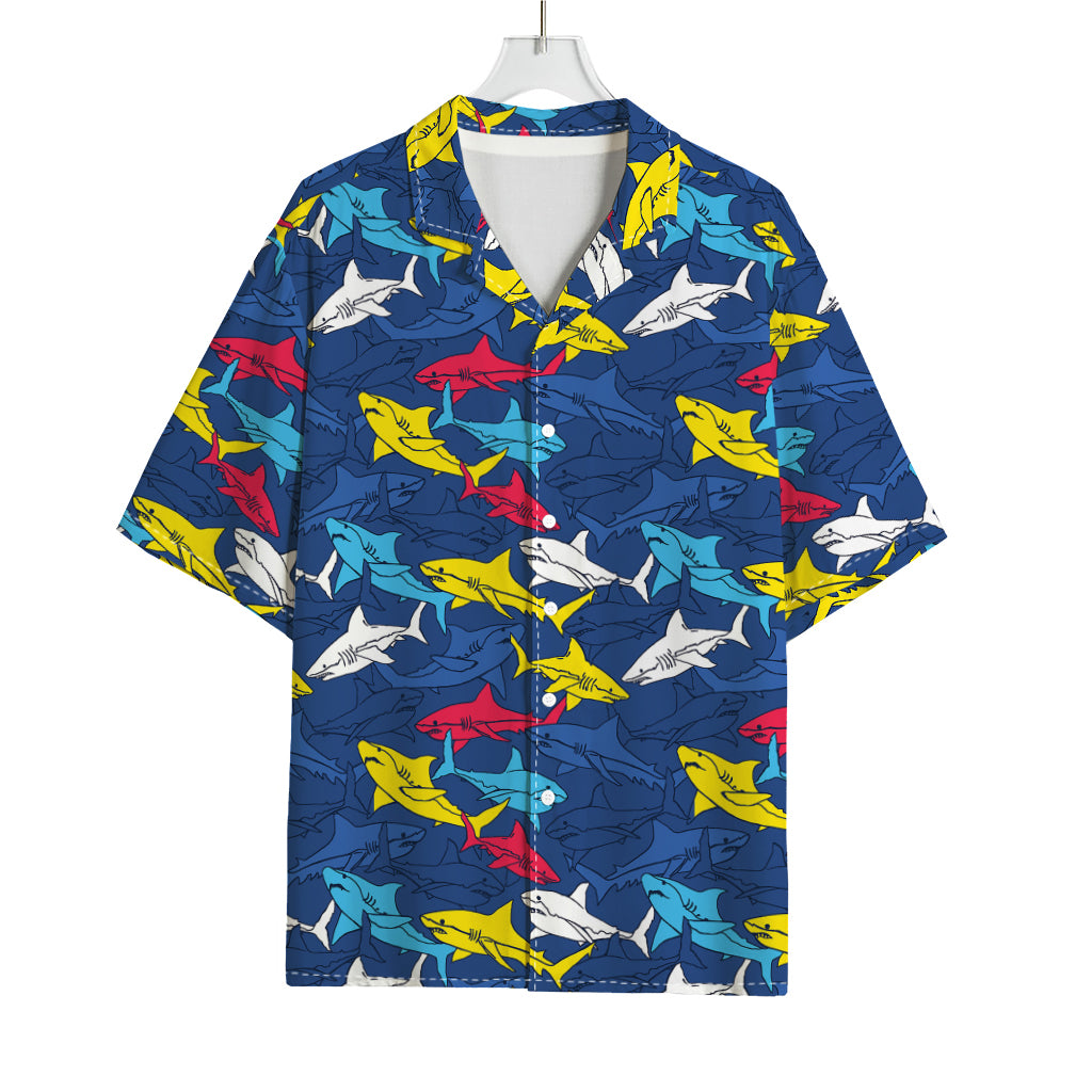 Doodle Shark Pattern Print Rayon Hawaiian Shirt