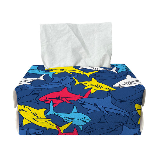 Doodle Shark Pattern Print Rectangle Tissue Box Cover