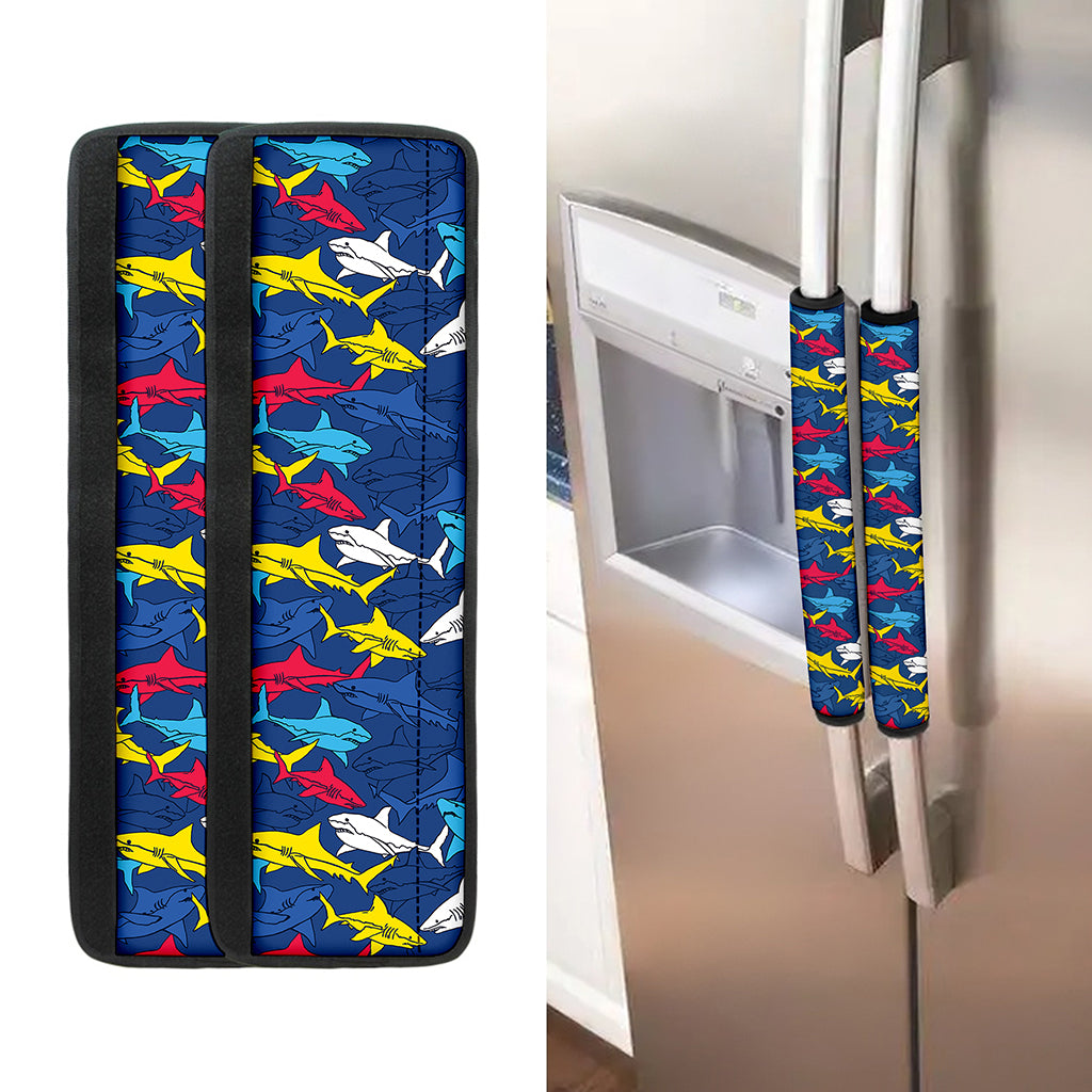 Doodle Shark Pattern Print Refrigerator Handle Covers