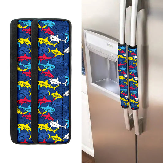 Doodle Shark Pattern Print Refrigerator Handle Covers