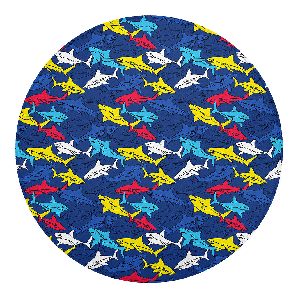 Doodle Shark Pattern Print Round Blanket