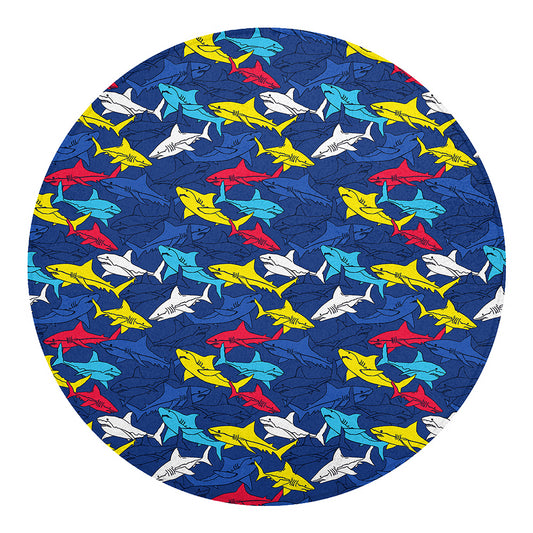 Doodle Shark Pattern Print Round Blanket