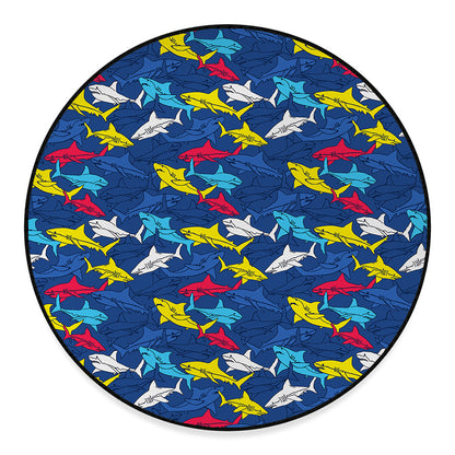 Doodle Shark Pattern Print Round Floor Mat