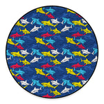 Doodle Shark Pattern Print Round Floor Mat