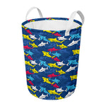Doodle Shark Pattern Print Round Laundry Basket