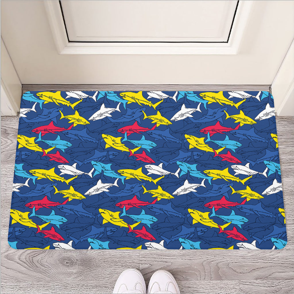 Doodle Shark Pattern Print Rubber Doormat
