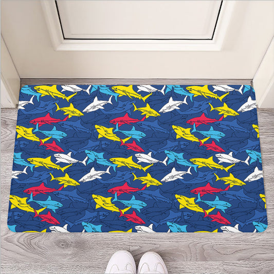 Doodle Shark Pattern Print Rubber Doormat