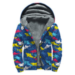 Doodle Shark Pattern Print Sherpa Lined Zip Up Hoodie