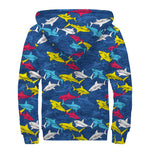 Doodle Shark Pattern Print Sherpa Lined Zip Up Hoodie