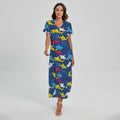 Doodle Shark Pattern Print Short Sleeve Maxi Dress