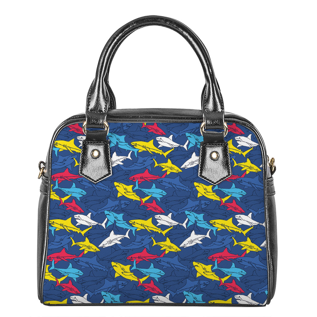 Doodle Shark Pattern Print Shoulder Handbag