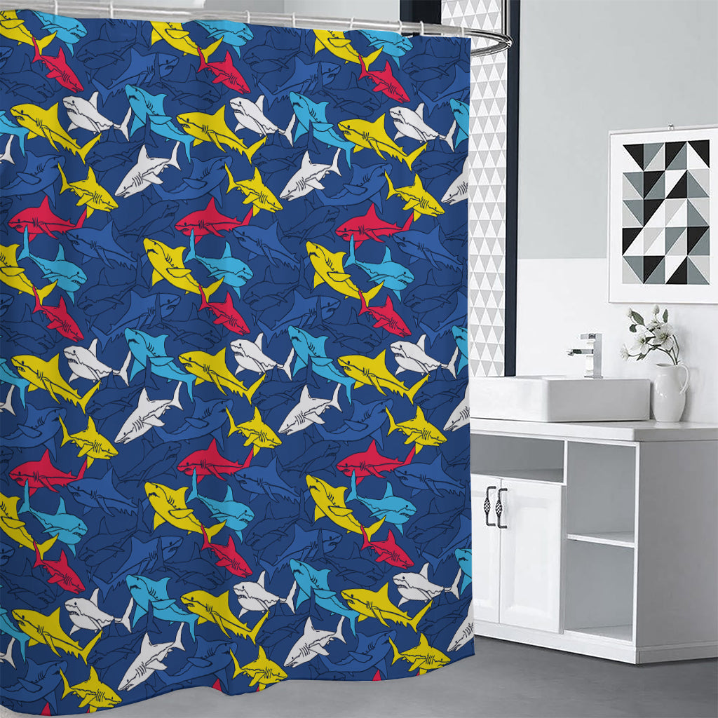 Doodle Shark Pattern Print Shower Curtain