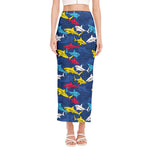 Doodle Shark Pattern Print Side Slit Maxi Skirt