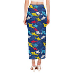 Doodle Shark Pattern Print Side Slit Maxi Skirt
