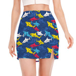 Doodle Shark Pattern Print Side Slit Mini Skirt