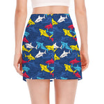 Doodle Shark Pattern Print Side Slit Mini Skirt