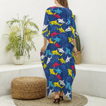 Doodle Shark Pattern Print Silk V-Neck Kaftan Dress
