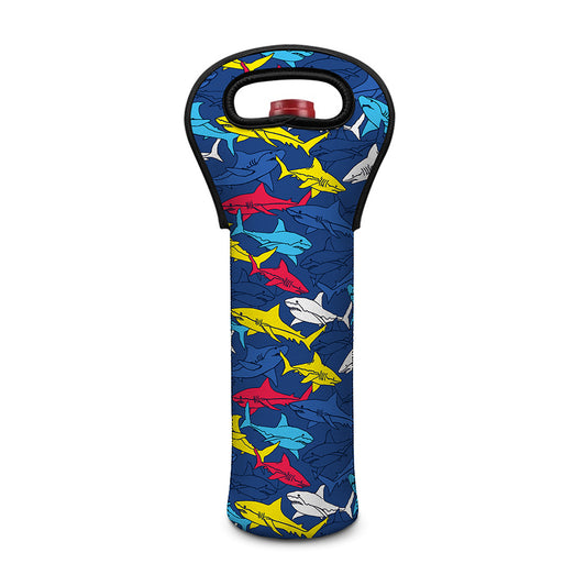 Doodle Shark Pattern Print Single Neoprene Wine Tote