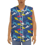 Doodle Shark Pattern Print Sleeveless Baseball Jersey