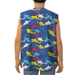 Doodle Shark Pattern Print Sleeveless Baseball Jersey