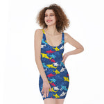 Doodle Shark Pattern Print Sleeveless Bodycon Dress