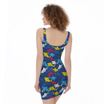 Doodle Shark Pattern Print Sleeveless Bodycon Dress