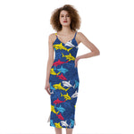 Doodle Shark Pattern Print Slim Fit Midi Cami Dress