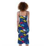 Doodle Shark Pattern Print Slim Fit Midi Cami Dress