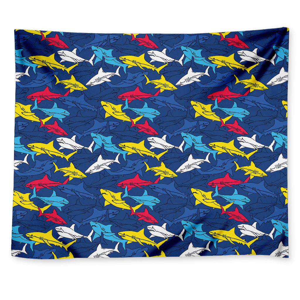 Doodle Shark Pattern Print Tapestry