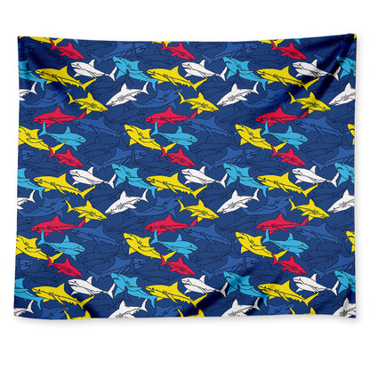 Doodle Shark Pattern Print Tapestry