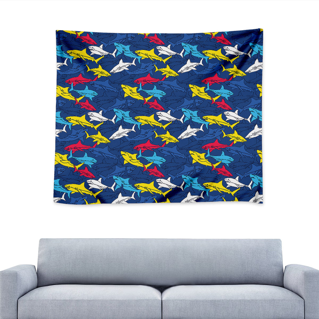 Doodle Shark Pattern Print Tapestry