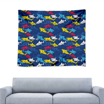 Doodle Shark Pattern Print Tapestry