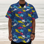 Doodle Shark Pattern Print Textured Short Sleeve Shirt