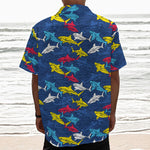 Doodle Shark Pattern Print Textured Short Sleeve Shirt