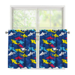 Doodle Shark Pattern Print Tier Curtains