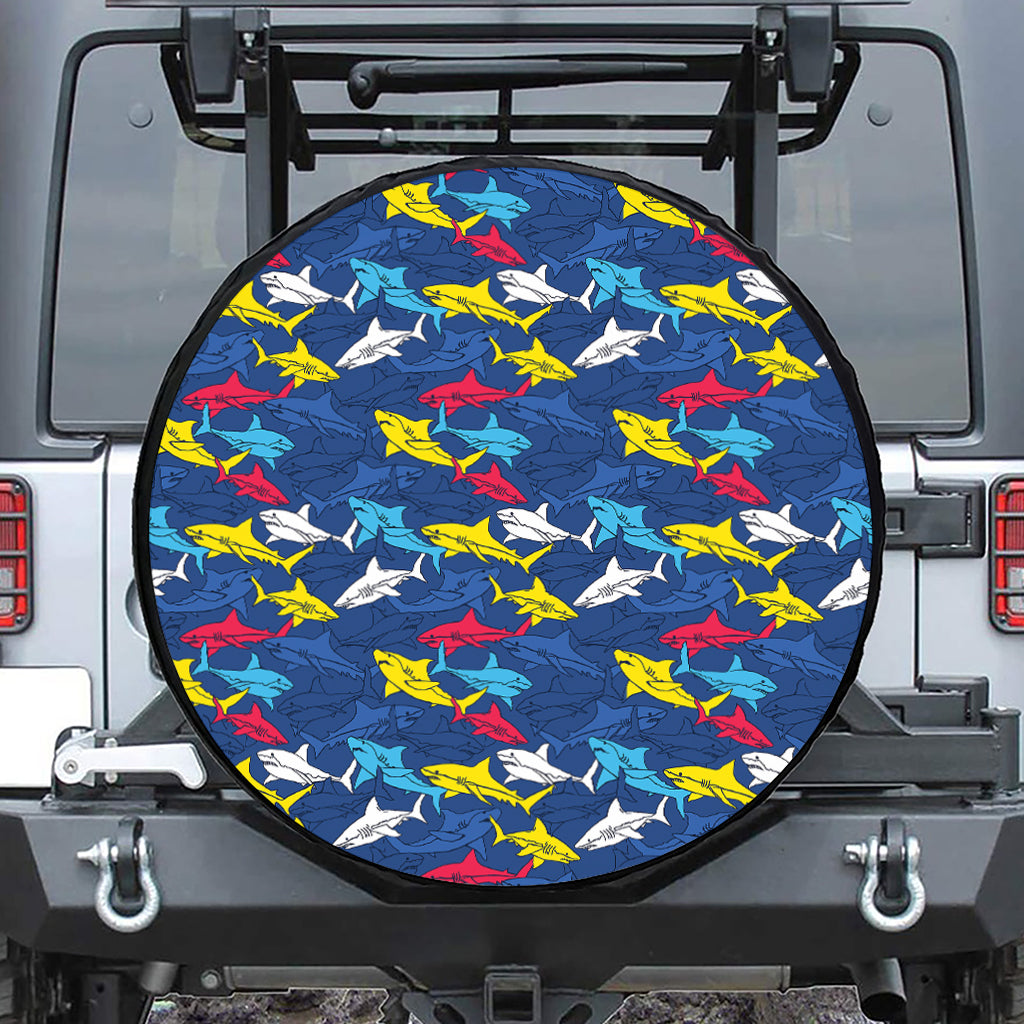 Doodle Shark Pattern Print Tire Cover
