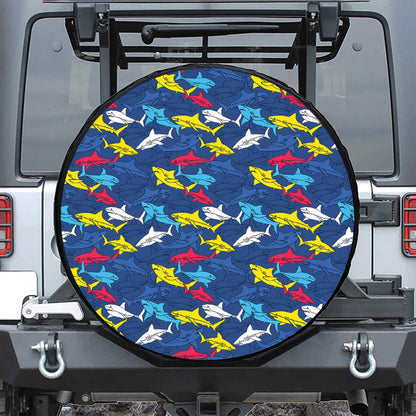Doodle Shark Pattern Print Tire Cover