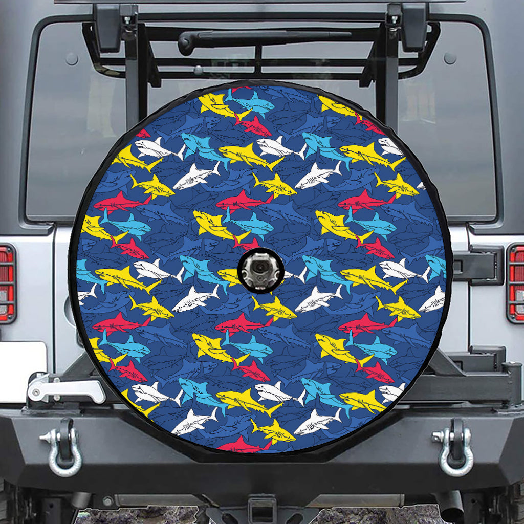 Doodle Shark Pattern Print Tire Cover With Camera Hole