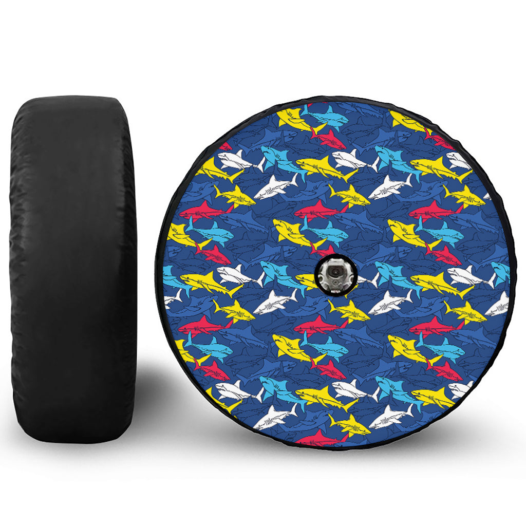 Doodle Shark Pattern Print Tire Cover With Camera Hole