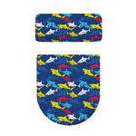 Doodle Shark Pattern Print Toilet Lid And Tank Cover Set