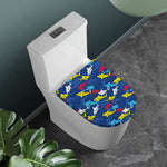 Doodle Shark Pattern Print Toilet Lid Cover