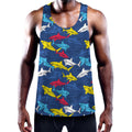 Doodle Shark Pattern Print Men's Workout Tank Top