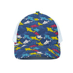 Doodle Shark Pattern Print White Mesh Trucker Cap
