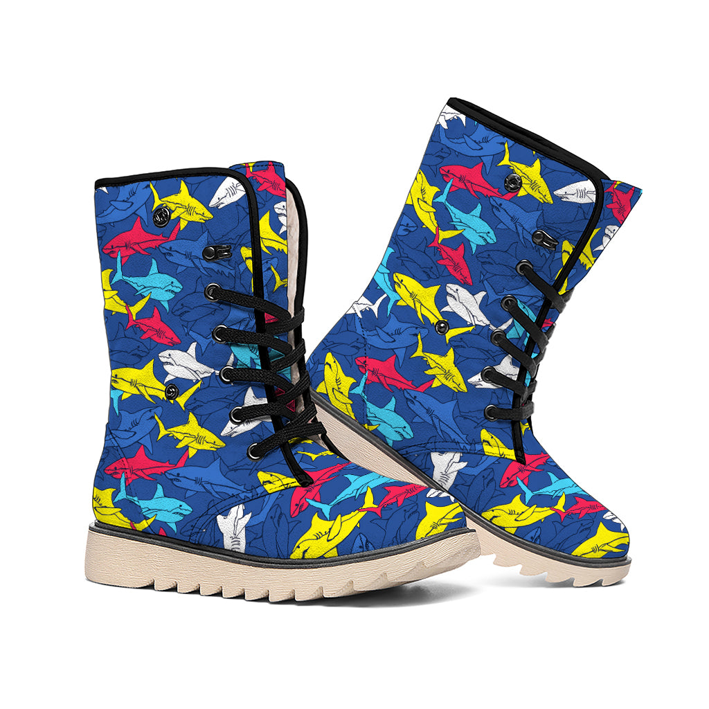Doodle Shark Pattern Print Winter Boots