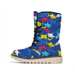 Doodle Shark Pattern Print Winter Boots