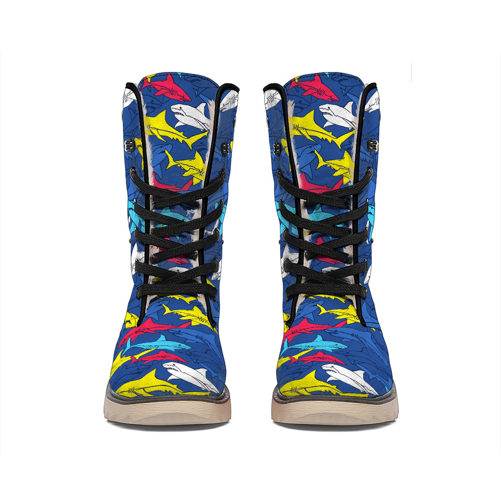 Doodle Shark Pattern Print Winter Boots