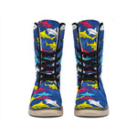 Doodle Shark Pattern Print Winter Boots