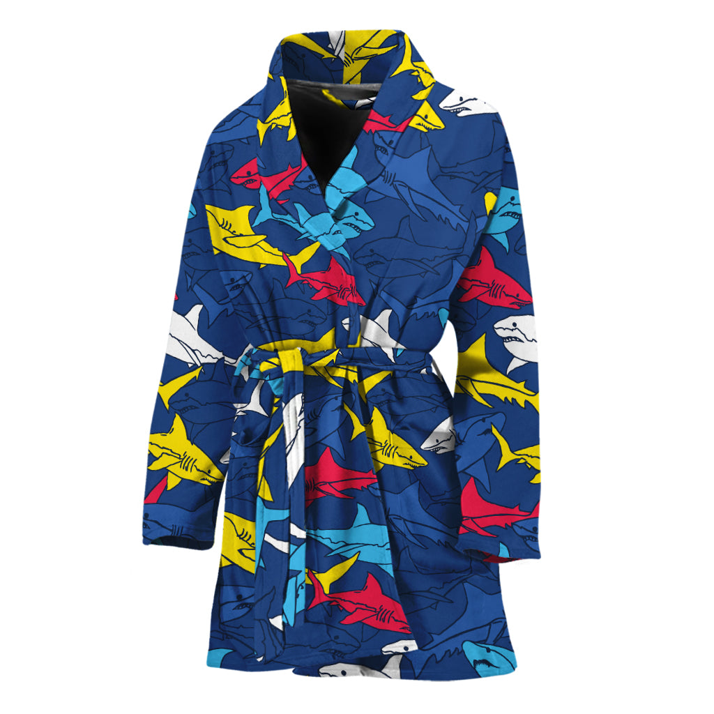 Doodle Shark Pattern Print Women's Bathrobe